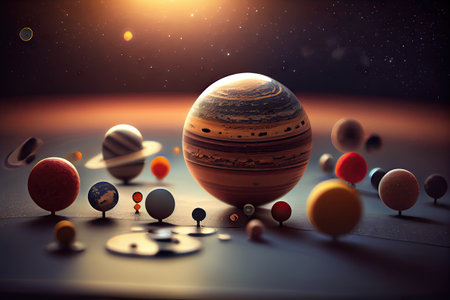 tilt shift view of the solar system cosmic beautiful miniature. Generative AI AIG15.の素材