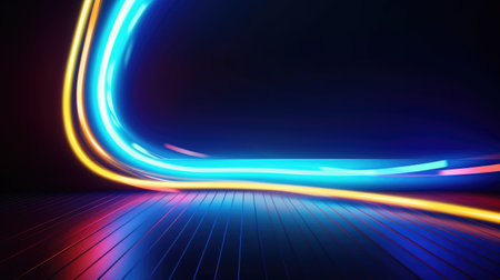 Realistic neon lights wavy background. Generative AI AIG21.の素材