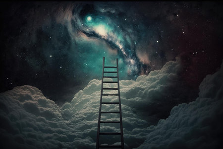 Magical stair up to night sky full of stars. superlative generative AI image.の素材