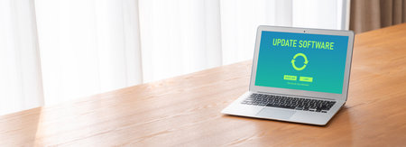 Software update on computer for modish version of device software upgradeの写真素材
