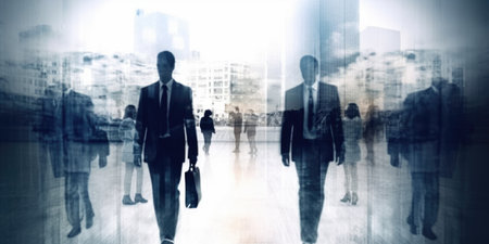 Full body of business people double exposure. Generative AI AIG18.の素材