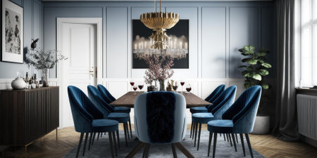 interior of luxury dining room with elegant furniture. superlative generative AI image.の素材