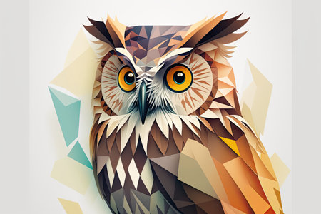 Paper folding of owl graphic with polygon shape style isolated on white background. Concept of elements modern geometric with bird design for collection in magazine. Glorious generative AI.の素材