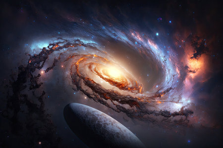 Milky Way Galaxy colliding with Andromeda Galaxy. Glorious Generative AI.の素材