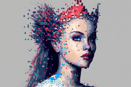 Princess pixelated glitch art retro futuristic beautiful woman. Generative AI AIG15.の素材