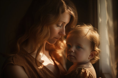 The strength and beauty of caucasian motherhood in a single image. Generative AI AIG18.の素材