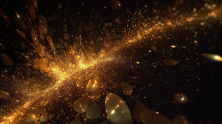 Golden glittering particles background. Generative AI AIG21.の素材