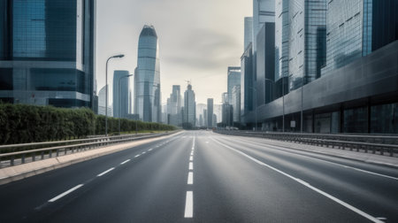 Urban empty road with cityscape. Generative AI AIG21.の素材
