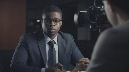 Journalist Male African-American 20s Interviewing politician in Government office. Generative AI AIG22.の素材
