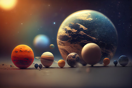 tilt shift view of the solar system cosmic beautiful miniature. Generative AI AIG15.の素材
