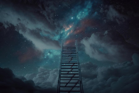Magical stair up to night sky full of stars. superlative generative AI image.の素材