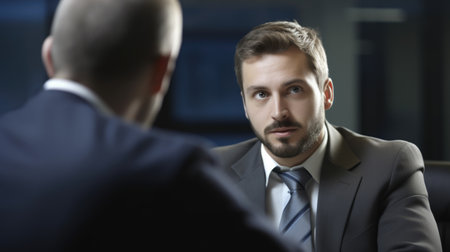 Salesperson Male Caucasian 20s Presenting to client in Conference room. Generative AI AIG22.の素材