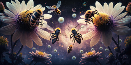Honey bee in outer space space fantasy. superlative generative AI image.の素材