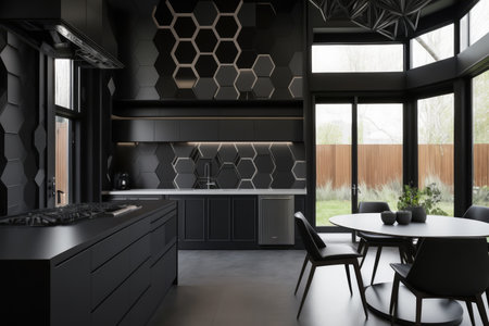 Modern interior design of luxury black dark kitchenの素材