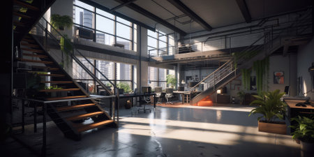 Corporate office interior modern loft design. Generative AI AIG18.の素材