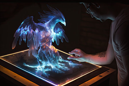 fiber optic led touchscreen robot angelarium interface. Glorious Generative AI.の素材