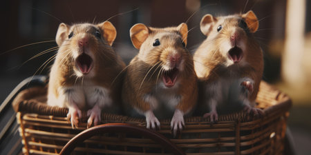 hamsters have fun bicycle ride on sunshine day in summer on town streetの素材