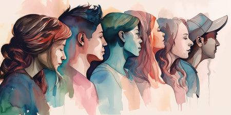 Face portrait of diverse people together looking straight. Multiracial concept. distinct generative AI image.の素材