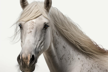 Close up of Horse white background. Generative AI AIG16.の素材