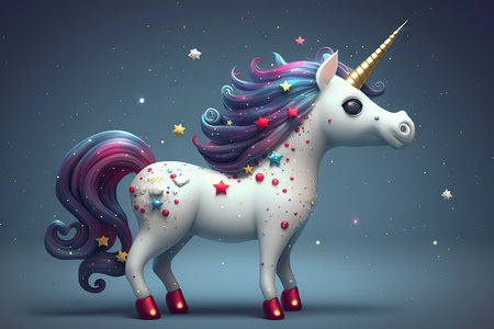 cosmic unicorn cute cartoon style animated. Glorious Generative AI.の素材
