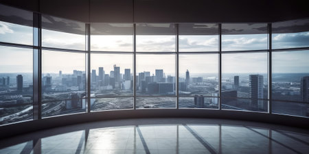 Empty office floor with window and city view. Generative AI AIG18.の素材