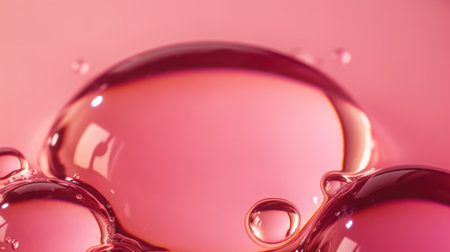 Translucent oil drops in liquid on smooth rose blurred background. Generative AI AIG21.の素材