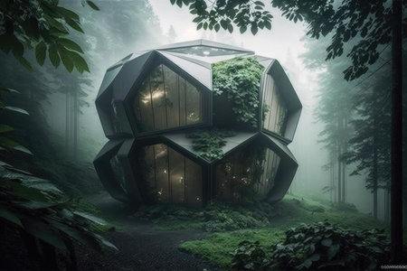 Futuristic stunning luxurious home exterior design. superlative generative AI image.の素材