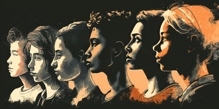 Face portrait of diverse people together looking straight. Multiracial concept. distinct generative AI image.の素材