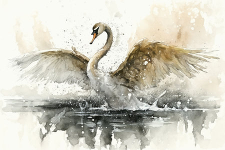 Swan watercolor hand drawn style. distinct generative AI image.の素材