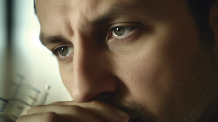 Accountant Male Caucasian seriously Analyzing the document. Generative AI AIG22.の素材