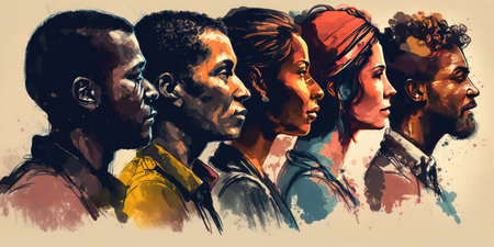 Face portrait of diverse people together looking straight. Multiracial concept. distinct generative AI image.の素材