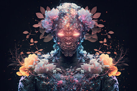 double exposure kaleidoscopic glam metal robot florists. Glorious Generative AI.の素材
