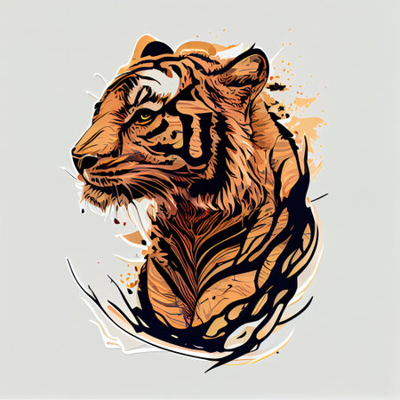 Tiger sticker minimal lines color animal feline. Generative AI AIG15.の素材