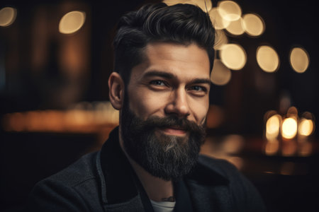 In bright modern office, a 35 years old handsome scandinavian businessman with large smile. Generative AI AIG18.の素材
