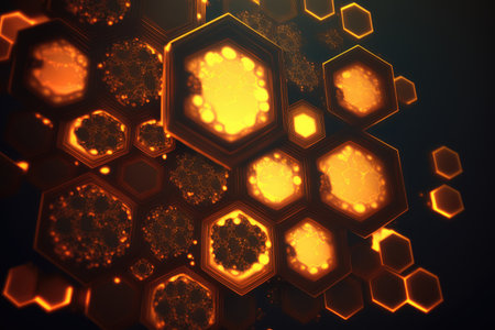 Abstract background of hexagonal data grid pattern for wallpaper and banner. distinct generative AI image.の素材
