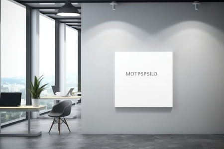 Empty poster mock up sign in modern office interior. Generative AI AIG18.の素材