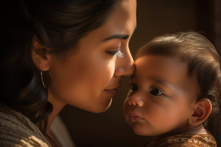 The strength and beauty of mexican hispanic motherhood in a single image. Generative AI AIG18.の素材