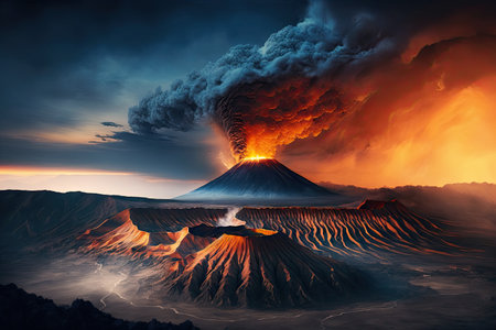 Tilt shift Mountain Bromo volcano landscape stunning picture beautiful. Generative AI AIG15.の素材