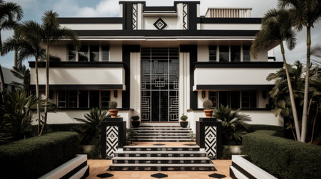 Home architecture design in Modern Style with Minimalist design constructed by Glass and Steel material. Mid-Century modern design. Generative AI AIG25 .の素材