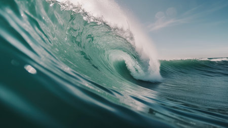 Inside view of the huge breaking wave of the sea. Generative AI AIG21.の素材