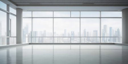 Empty office floor with window and city view. Generative AI AIG18.の素材