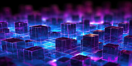 Digital abstract background with sci-fi neon light line pattern. Picturesque generative AIの素材