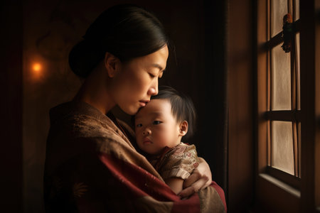 The strength and beauty of chinese motherhood in a single image. Generative AI AIG18.の素材