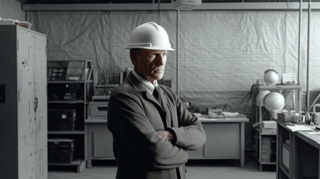 40s engineer standing in engineering office. Generative AI AIG20.の素材