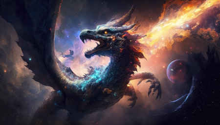 Fury of fantasy beast from ancient mythology. distinct generative AI image.の素材