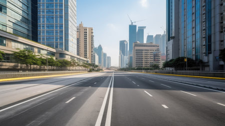 Urban empty road with cityscape. Generative AI AIG21.の素材