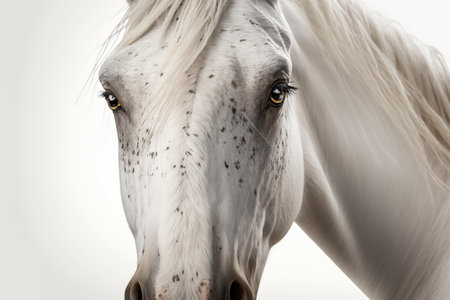 Close up of Horse white background. Generative AI AIG16.の素材