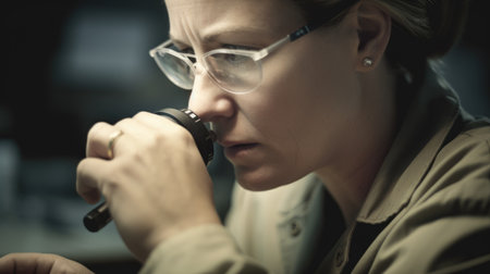 Materials Engineer Female Caucasian Mature Conducting research and developing new materials for industrial use in Research laboratory. Generative AI AIG22.の素材