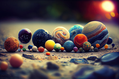 tilt shift view of the solar system cosmic beautiful miniature. Generative AI AIG15.の素材