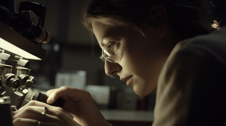 Materials Engineer Female Caucasian Mature Conducting research and developing new materials for industrial use in Research laboratory. Generative AI AIG22.の素材